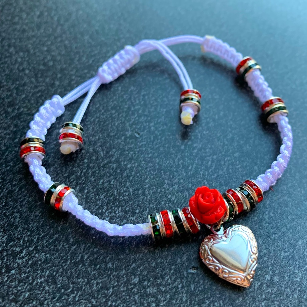 Handmade Heart Locket charm Bracelete ( White )